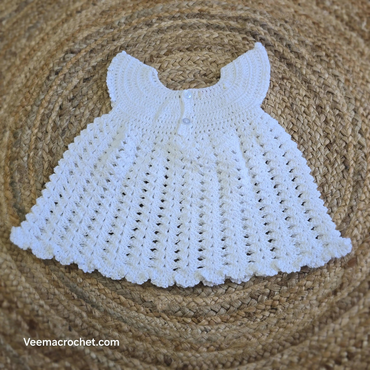 Handmade Christmas Crochet Frock – White & Pink Floral Elegance