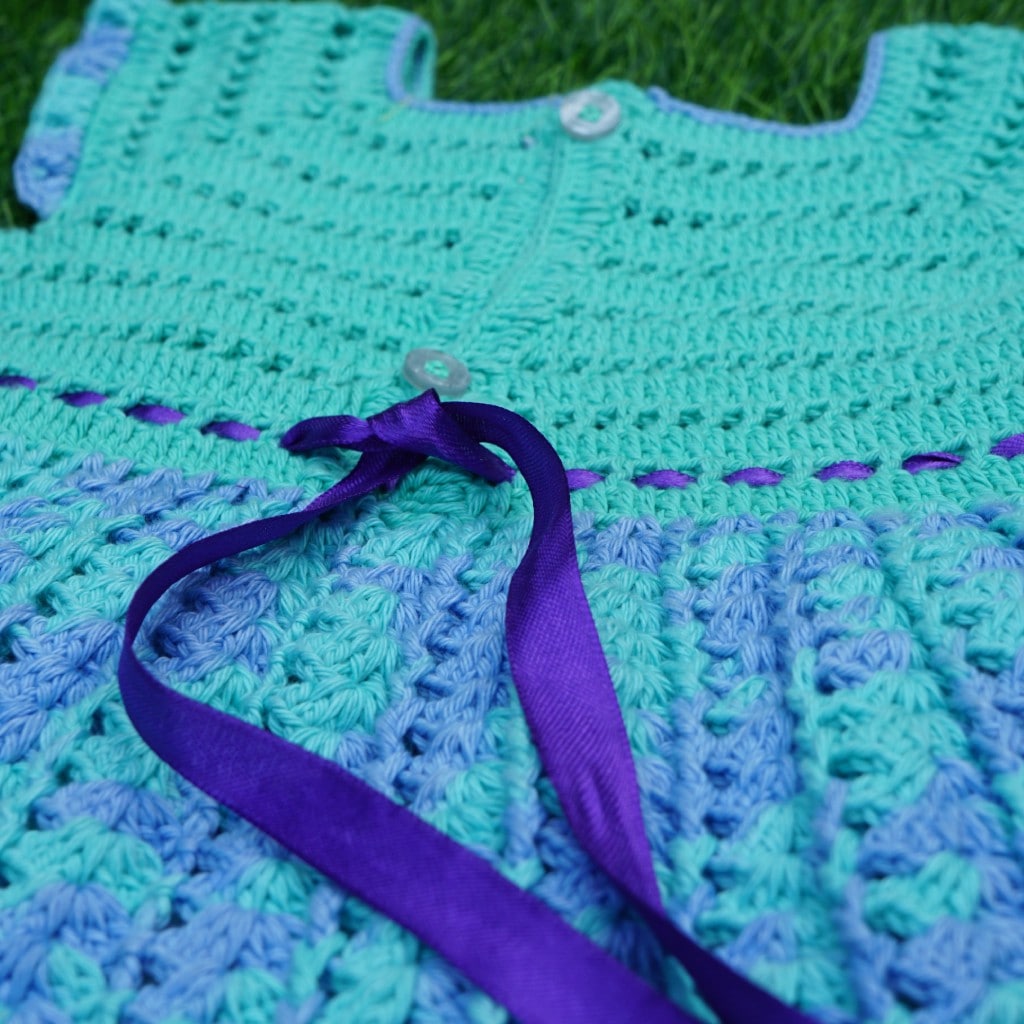 Baby Girl Crochet Frock (Blue & Green)