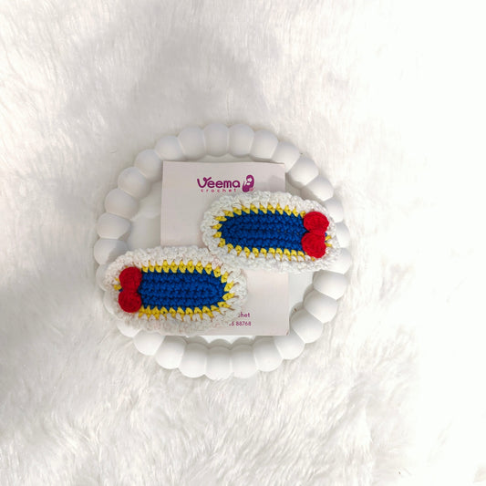 Blue Bow Crochet Hair Clips