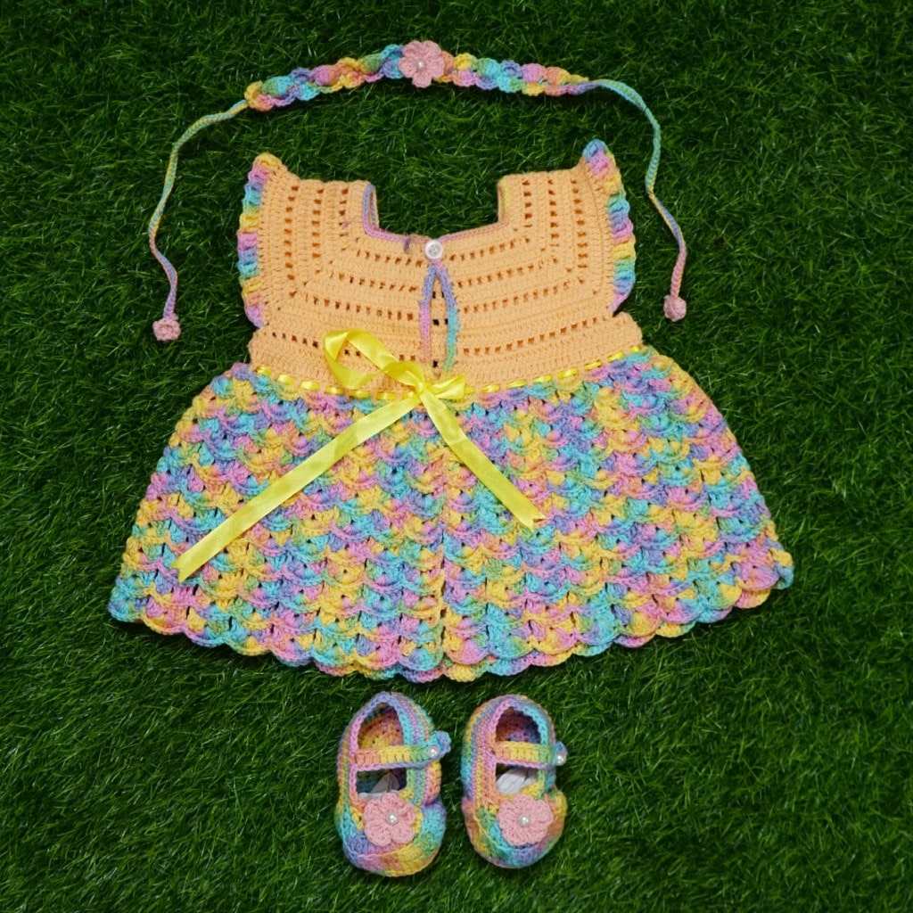 Crochet Rainbow Shell-Stitch Baby Outfit