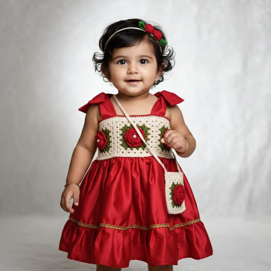 Red Rose Crochet Frock Set