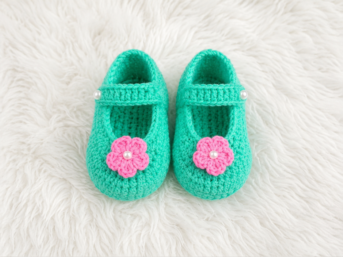 Aqua Turquoise Semi-Crochet Frock for Baby Girl - Navy Berry Floral Cotton Outfit Set