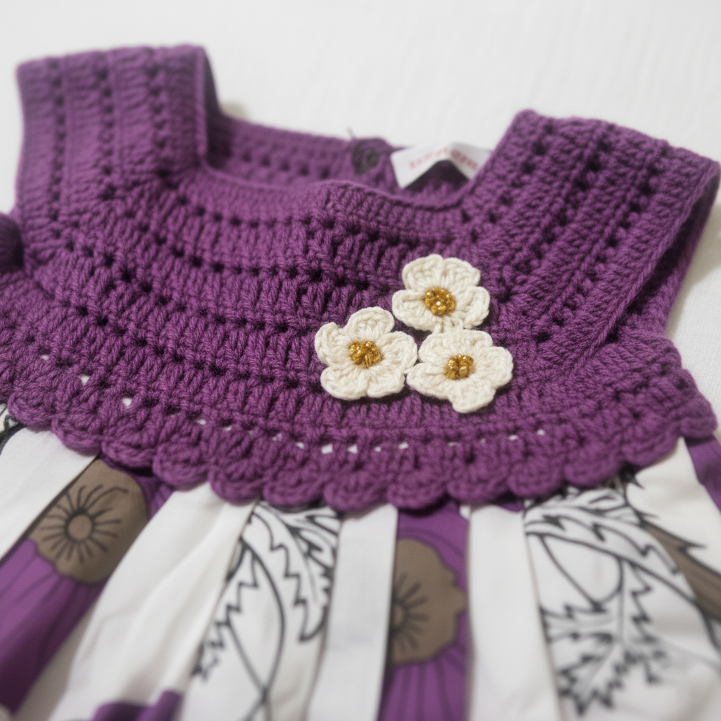 Purple Semi-Crochet Jaipur Cotton Frock for Baby Girls