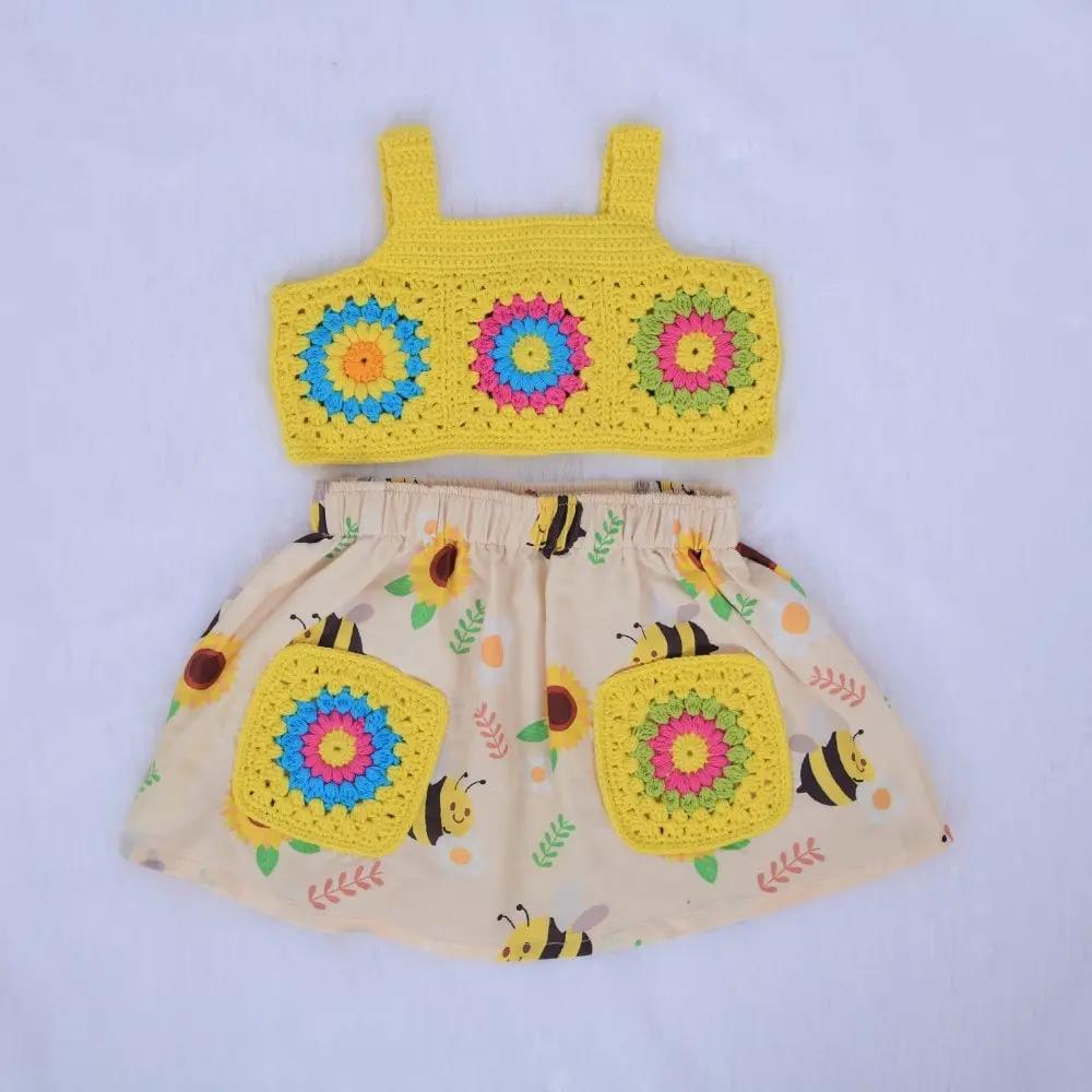 Sunbee Garden Crochet Set – close-up detail of crochet baby outfit, Veema Crochet