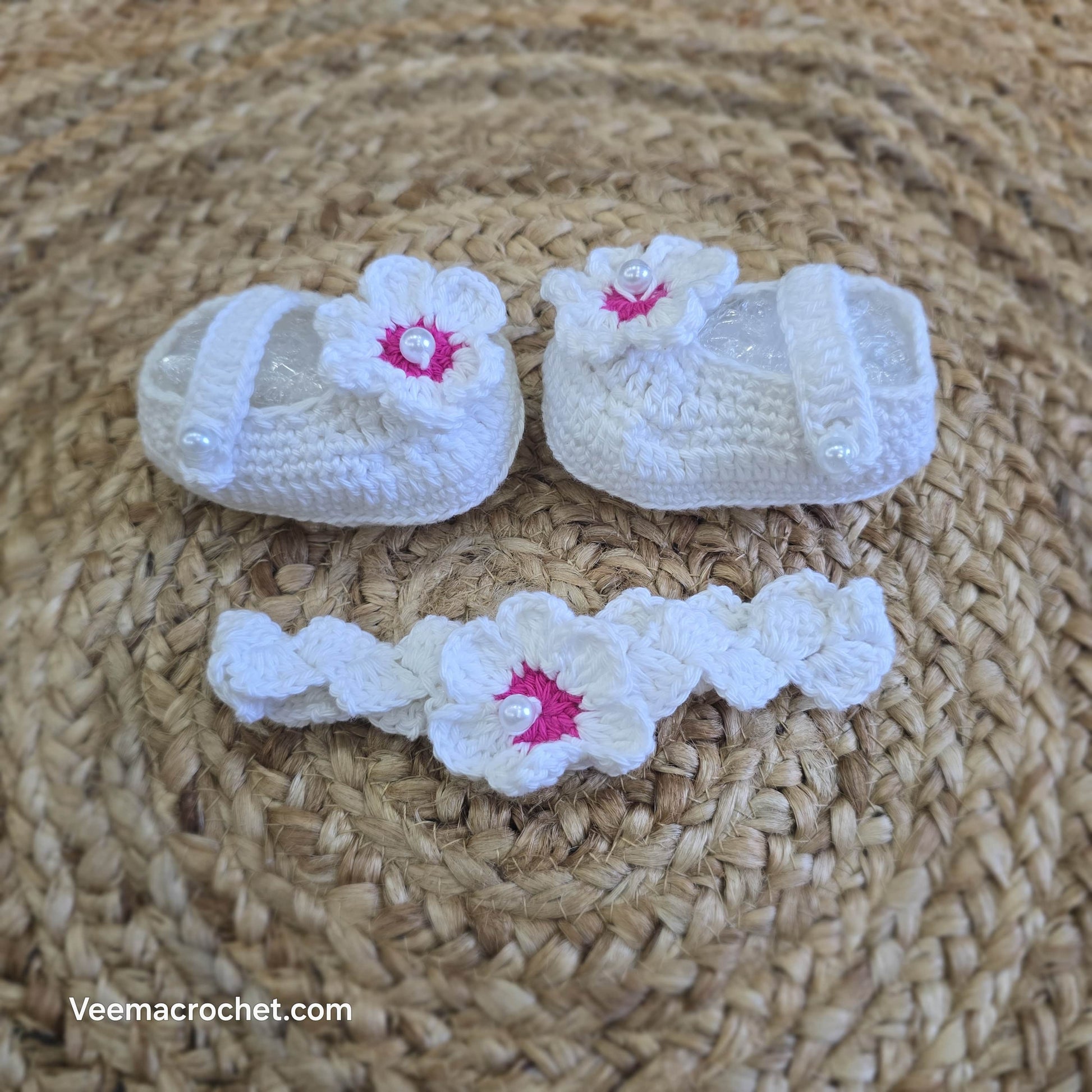 Handmade Christmas Crochet Frock – White & Pink Floral Elegance