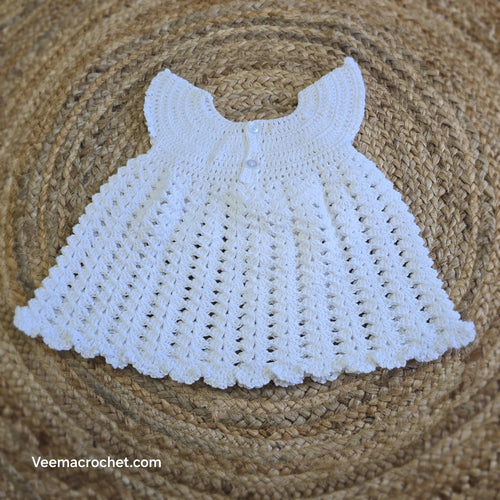 Handmade Christmas Crochet Frock – White & Pink Floral Elegance
