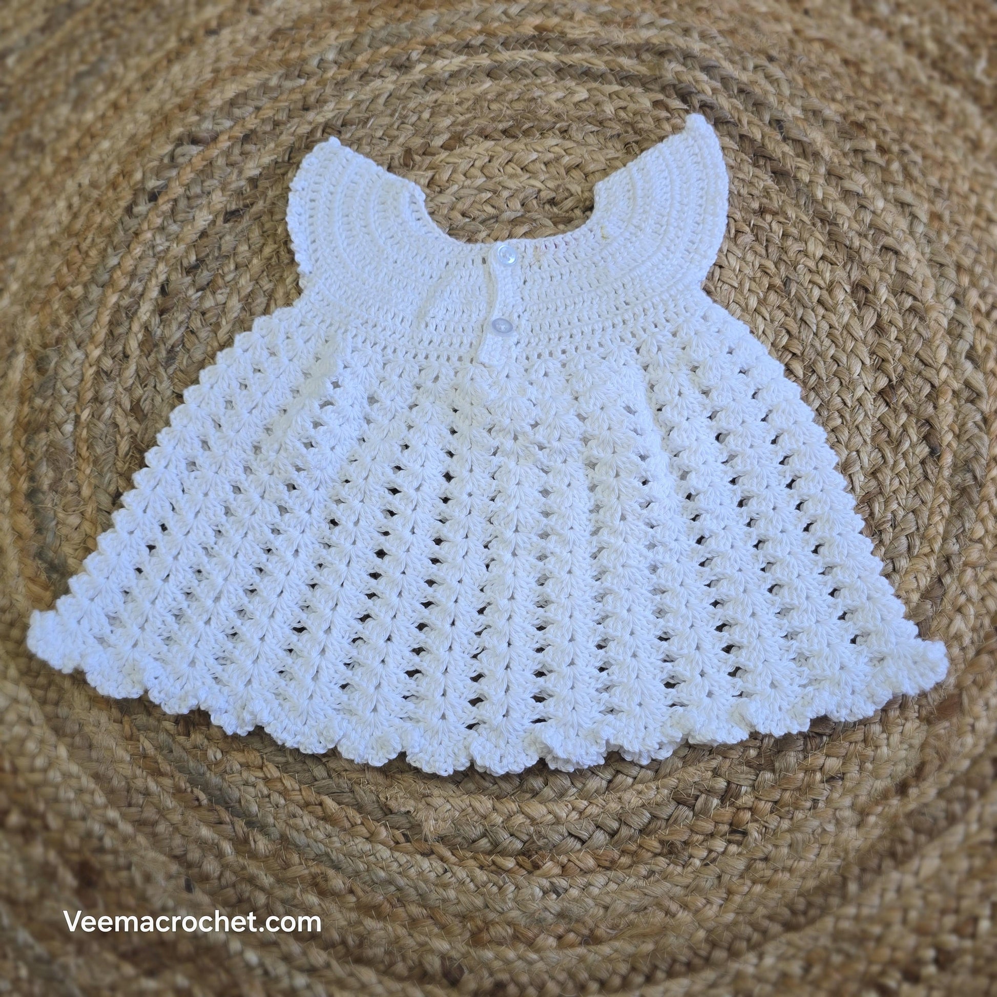 Handmade Christmas Crochet Frock – White & Pink Floral Elegance