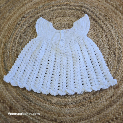 Handmade Christmas Crochet Frock – White & Pink Floral Elegance