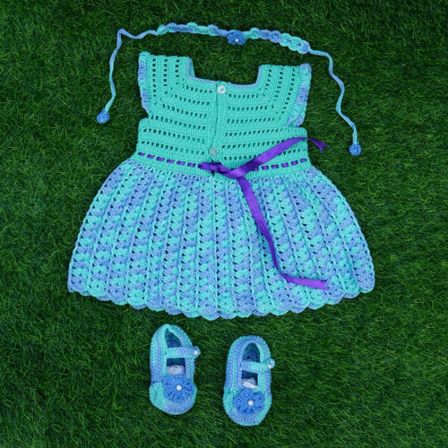 Baby Girl Crochet Frock (Blue & Green)