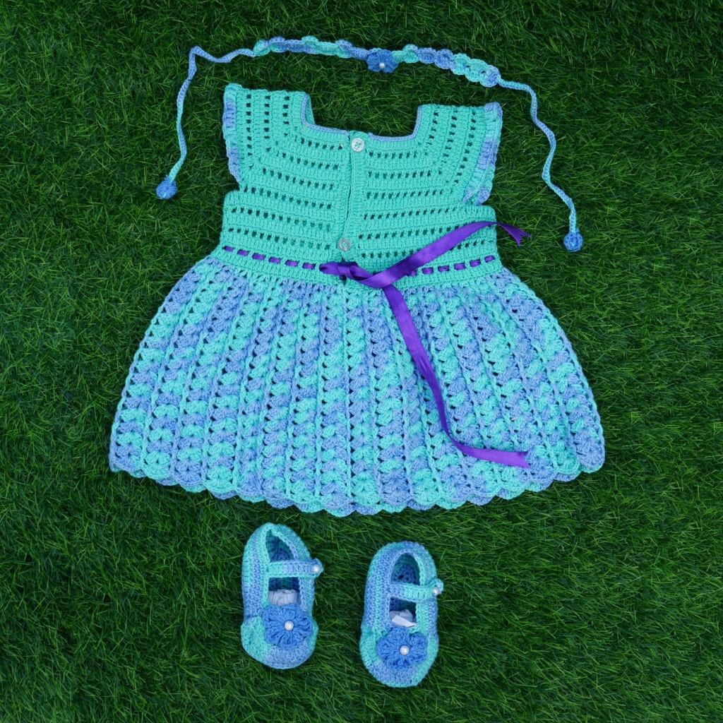 Baby Girl Crochet Frock (Blue & Green)