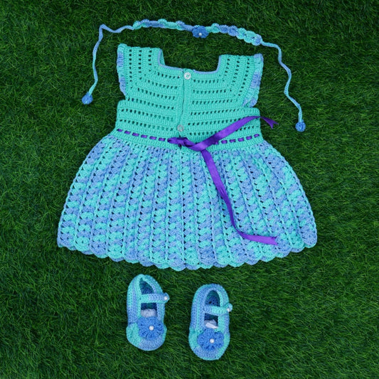 Baby Girl Crochet Frock (Blue & Green)