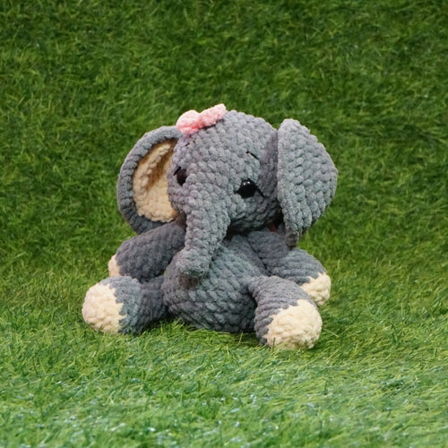 Gray Plush Elephant Toy with Pink Bow