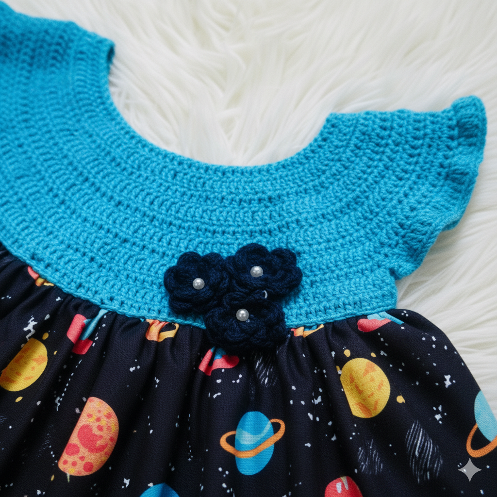 Mixed Cotton & Crochet Baby Dress – Soft, Comfortable & Stylish
