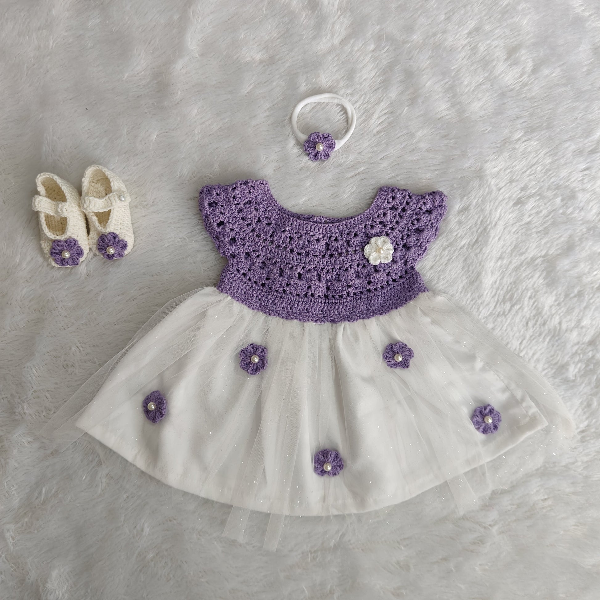 Lavender Complete Baby Outfit Set – Dress with Matching Shoes & Headband