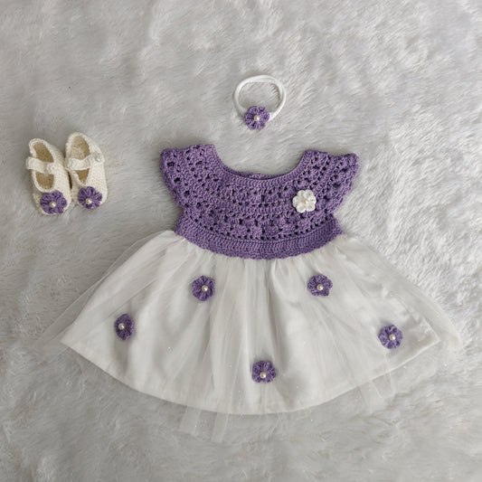 Lavender Complete Baby Outfit Set – Dress with Matching Shoes & Headband