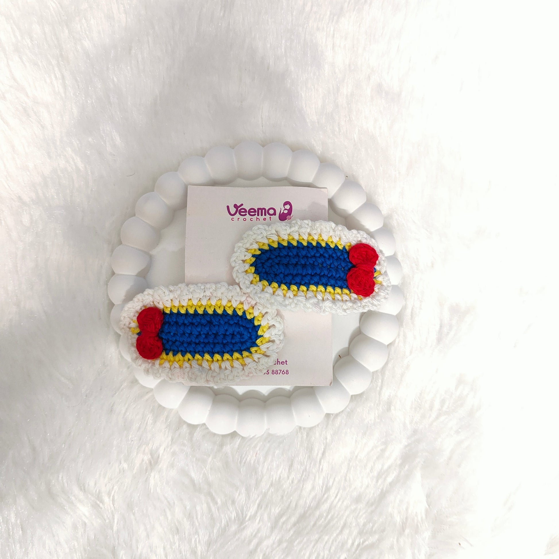 Blue Bow Crochet Hair Clips