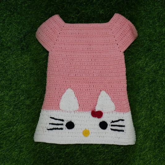 Pink Kitty Crochet Baby Dress Set