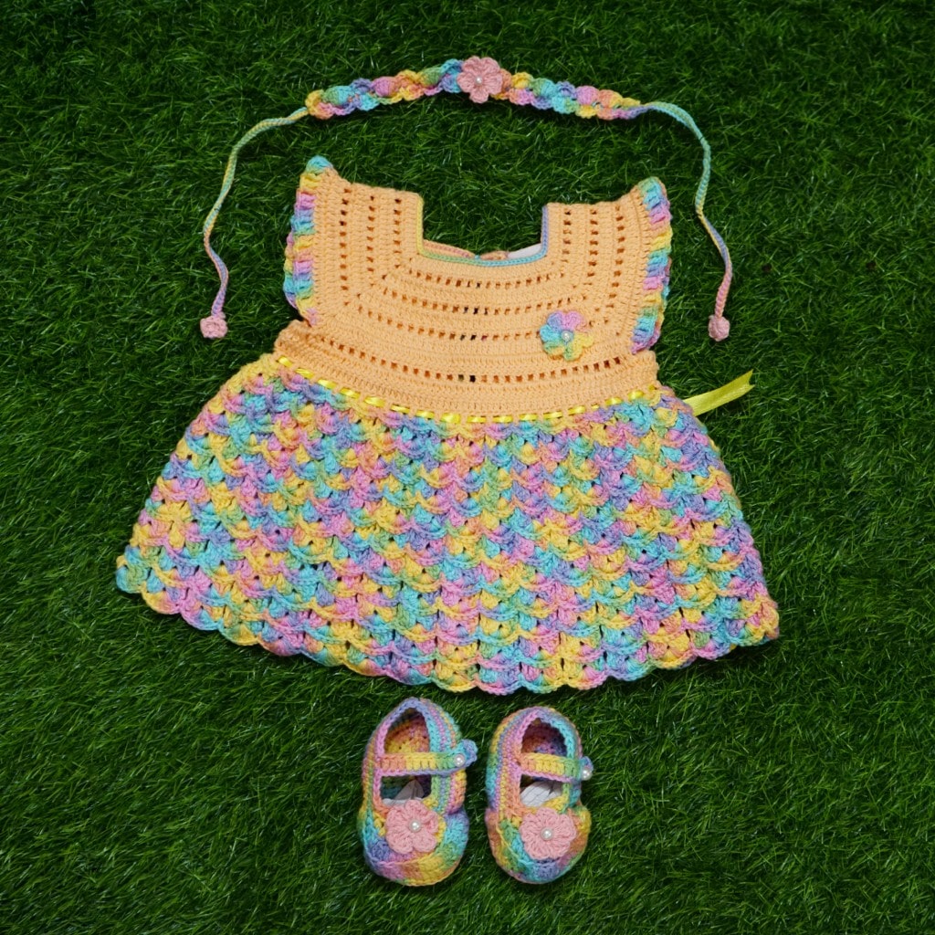 Crochet Rainbow Shell-Stitch Baby Outfit