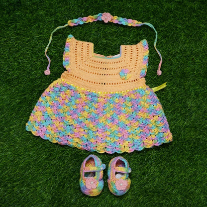 Crochet Rainbow Shell-Stitch Baby Outfit