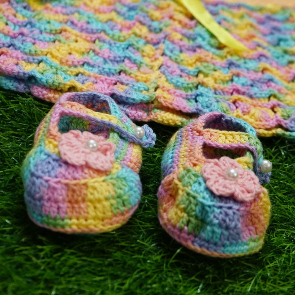 Crochet Rainbow Shell-Stitch Baby Outfit