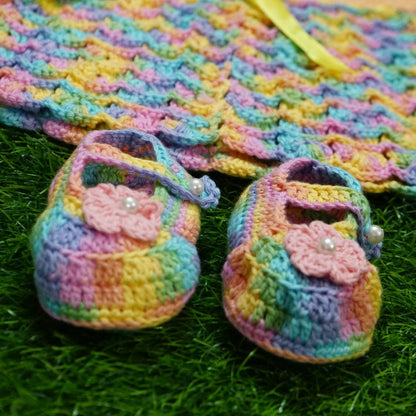 Crochet Rainbow Shell-Stitch Baby Outfit
