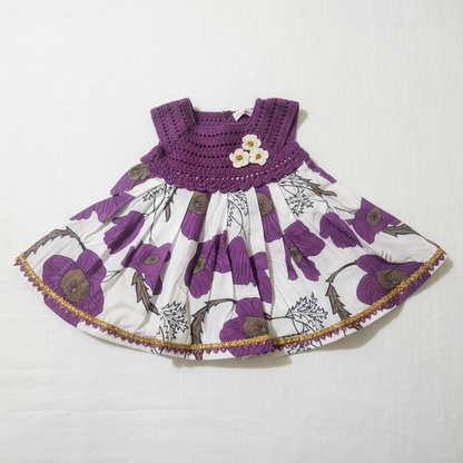 Purple Semi-Crochet Jaipur Cotton Frock for Baby Girls