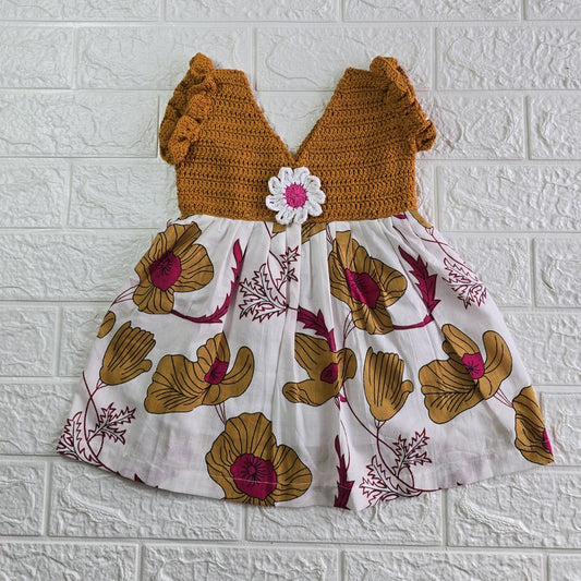 Sunbloom Crochet Dress – Mustard Bodice & Floral Skirt