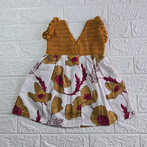 Sunbloom Crochet Dress – Mustard Bodice & Floral Skirt