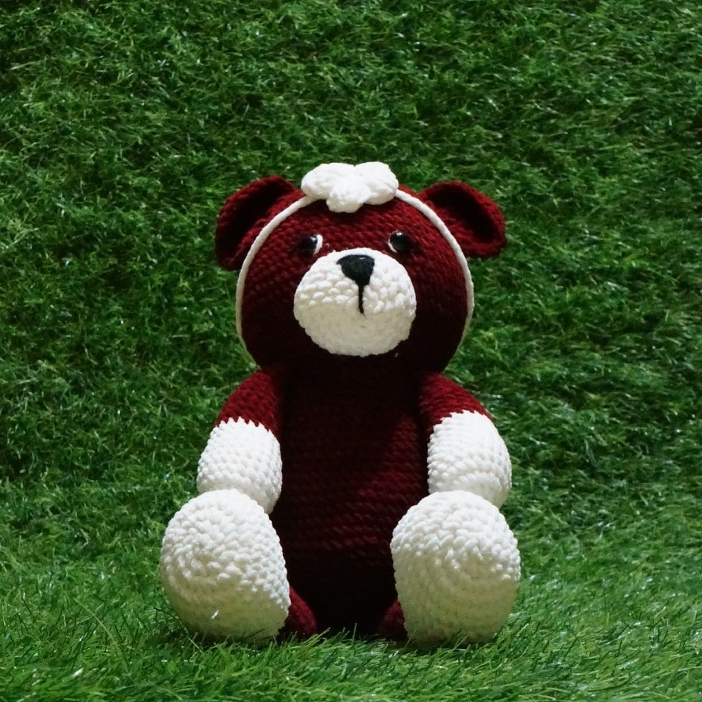 Dark Red Crochet Teddy Bear