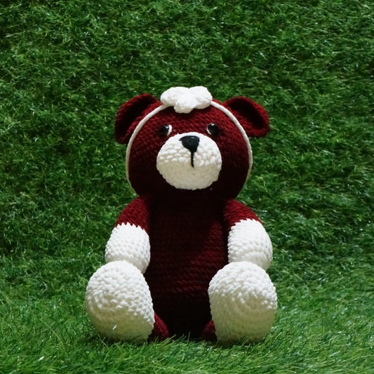 Dark Red Crochet Teddy Bear