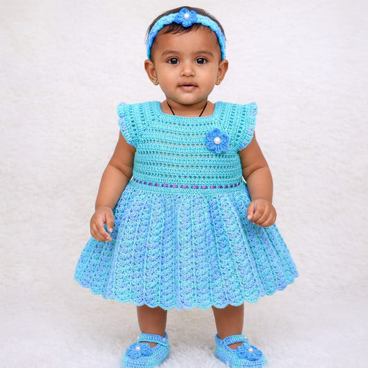 Baby Girl Crochet Frock (Blue & Green)