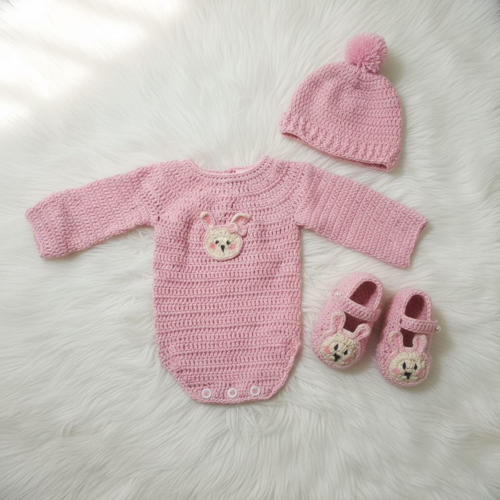 Full Handmade Crochet Baby Romber Set – Soft & Cozy for Newborns