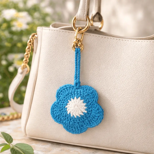 BloomLoop Crochet Bag Charm – handmade crochet keychain by Veema Crochet
