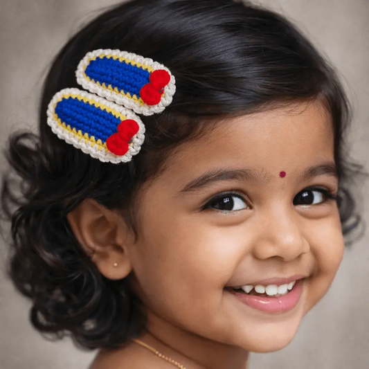 Blue Bow Crochet Hair Clips – handmade crochet hair clip by Veema Crochet