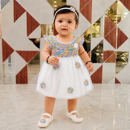 Rainbow Semi-Crochet Softnet Frock for Baby Girls -Outfit Set