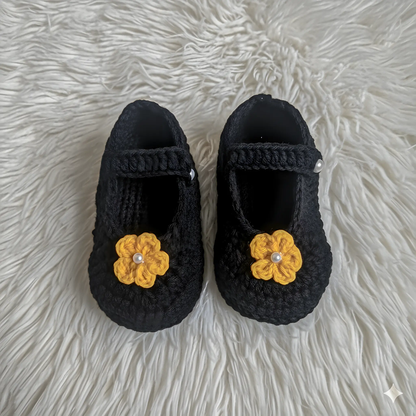 Handcrafted Black Crochet Baby Shoes – Soft & Cozy for Tiny Feet – handmade crochet baby shoes by Veema Crochet