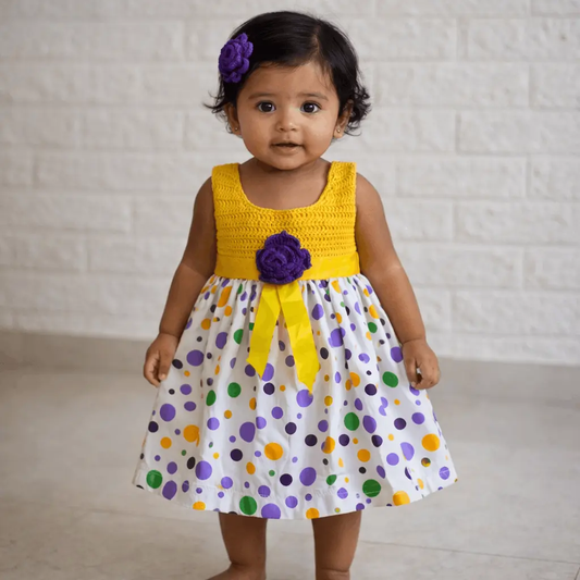 Polka Dot Crochet Dress – handmade crochet baby dress by Veema Crochet