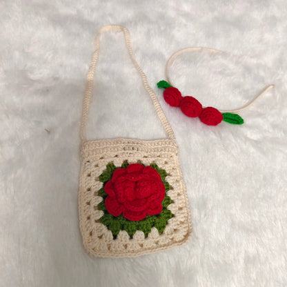 Red Rose Crochet Frock Set – alternate angle of handmade crochet baby dress, Veema Crochet