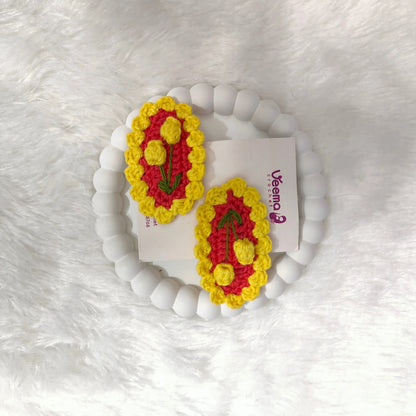 Rose Bloom Crochet Hair Clips – close-up detail of crochet hair clip, Veema Crochet