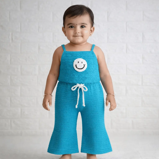 Smiley Crochet Pant & Top – handmade crochet baby outfit by Veema Crochet