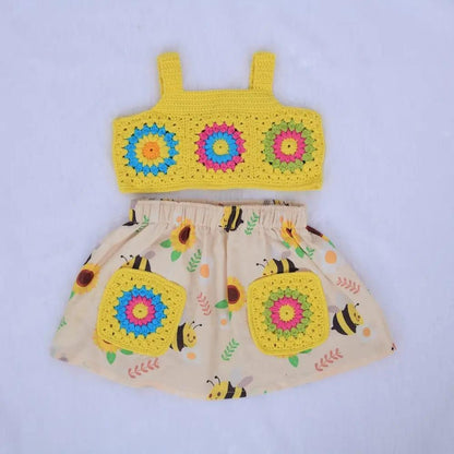 Sunbee Garden Crochet Set – close-up detail of crochet baby outfit, Veema Crochet