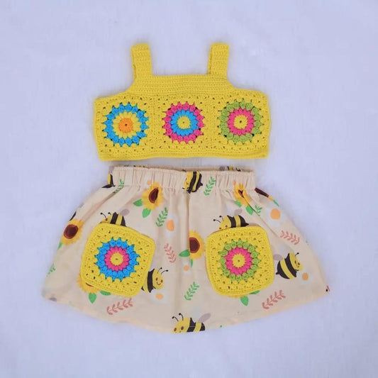 Sunbee Garden Crochet Set – close-up detail of crochet baby outfit, Veema Crochet