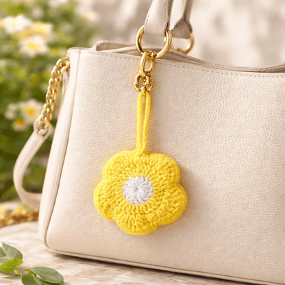 SunBloom Crochet Bag Charm – handmade crochet keychain by Veema Crochet